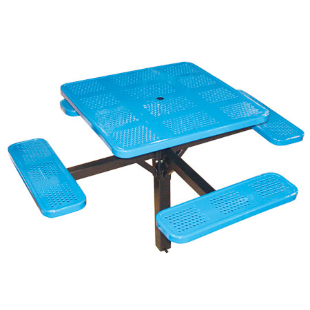 Metal Picnic Tables, Outdoor Metal Picnic Tables, Post Mount Square Perforated Picnic Table Factory Direct