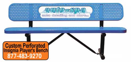 Custom Designed Perforated Insignia Sports Benches With Your Words Or Logo For Sale Manufacturer Direct Save You Money!