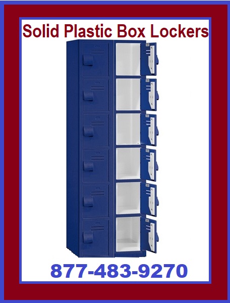 Heavy duty solid plastic box lockers offer personal storage compartments for your guests
