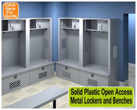 Solid Plastic Open Access Metal Lockers And Benches For Sale